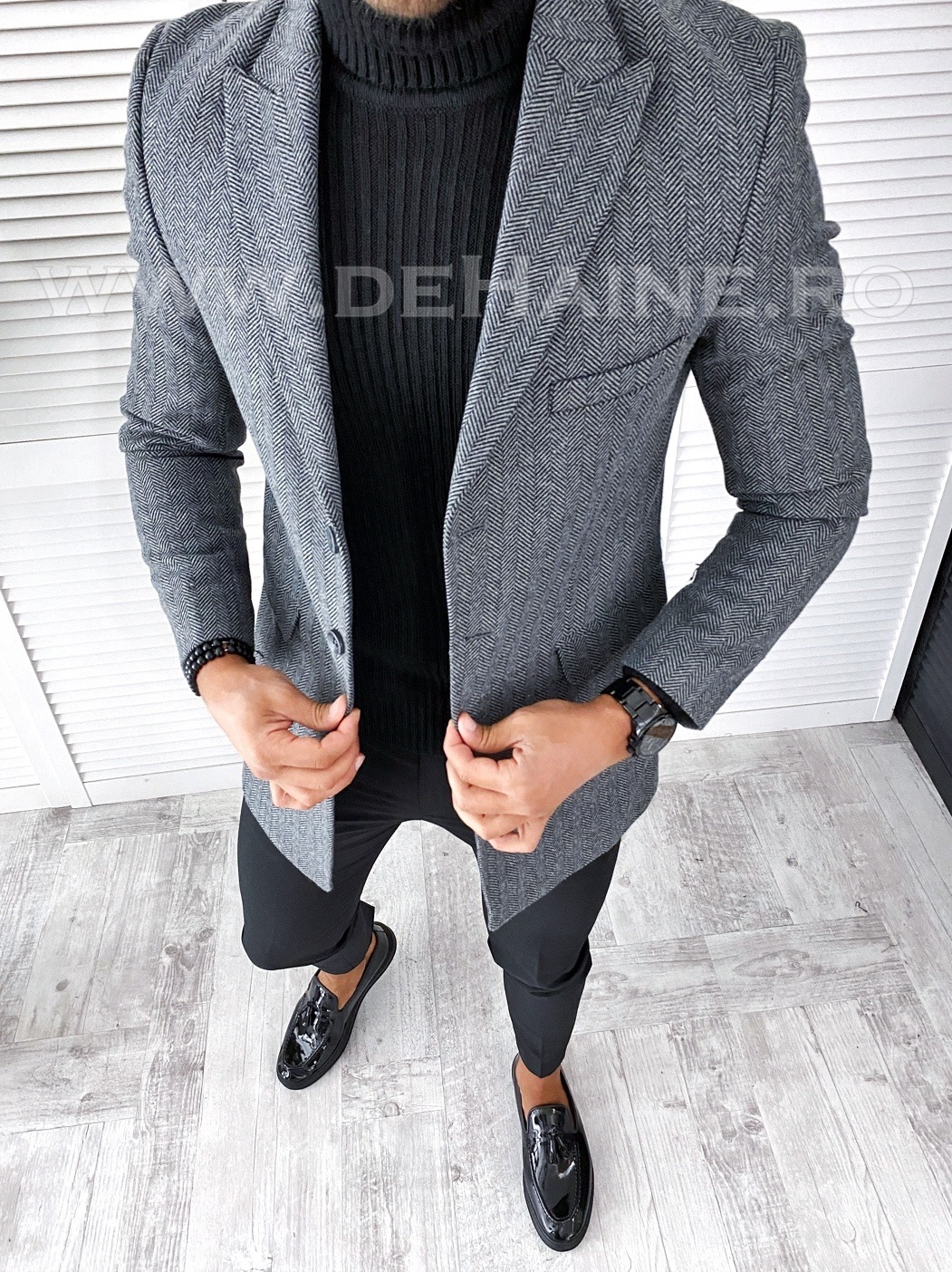 Palton barbati toamna slim fit gri b2514 t12